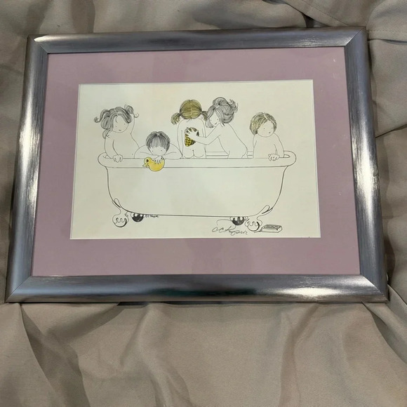 Cathe Physico signed Lithograph Bath Time 1980s Framed Matted - Picture 2 of 8